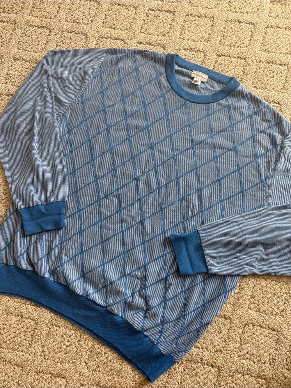 Men's Blue Argyle Knit Cardigan Sweater